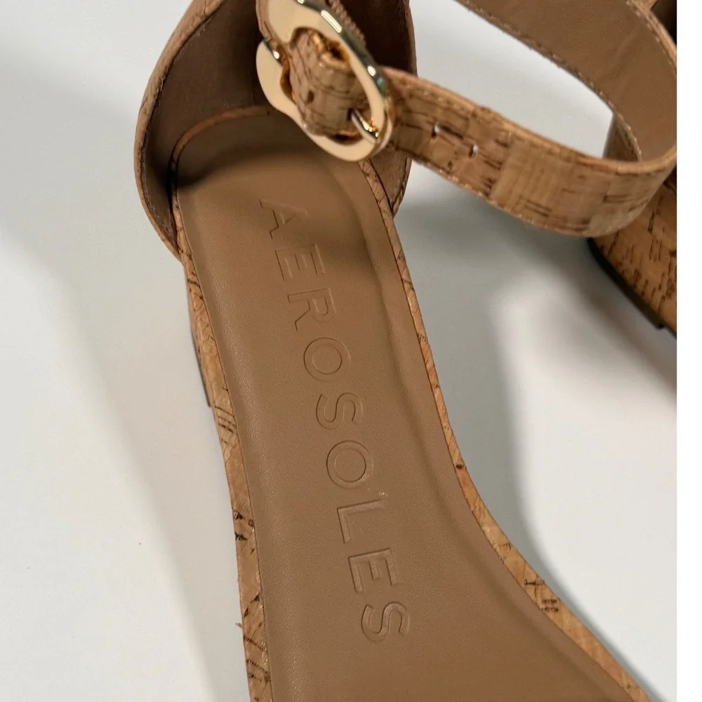 Aerosoles Willis Cork Wedge Sandals Women's Size 7M Ankle Strap Comfort Shoes